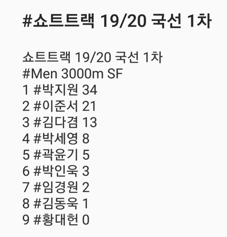 [쇼트트랙] 2019/20 쇼트트랙 국가대표 선발대회 2019 04/04 결과   #목동 